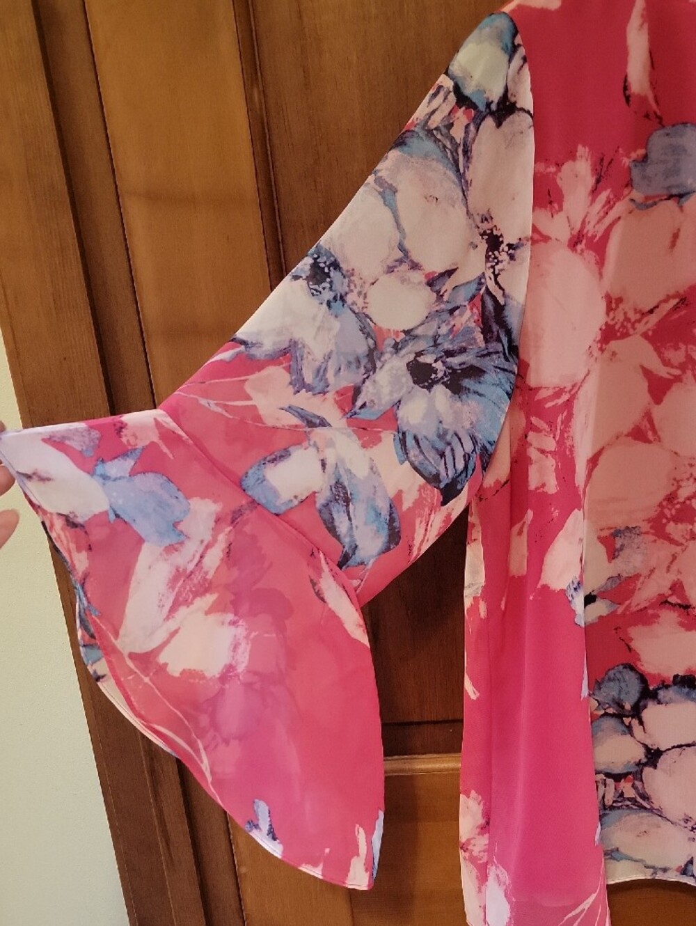 Kasper XL Pink Floral Chiffon Flounce Ruffle Sleeve Blouse Top - Picture 2 of 14